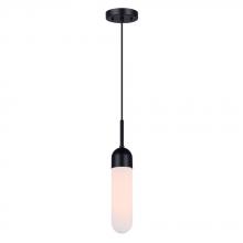 Canarm IPL1126A01BK - Bevin 60-Watt 1 Light Matte Black Modern Minimalist Pendant with White Glass Shade