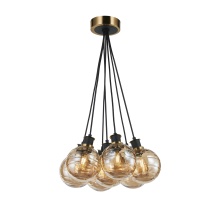Artcraft AC11877AM - Gem Collection 7-Light Pendant with Amber Glass Black and Brushed Brass